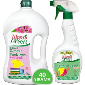 Mom's Green 2'li Set Bitkisel Çamaşır Deterjanı 40 Yıkama Kır Çiçekleri - Bitkisel Leke Çıkarıcı Sprey 750 ml