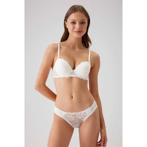 Pierre Cardin Ekru 4561 Milan Push Up Dolgulu Dantelli Çeyiz Sütyen ve Külot İç Çamaşır Takımı