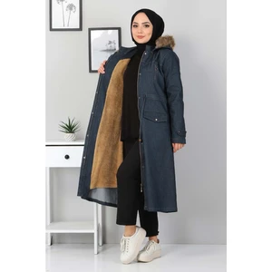 Fermuar Detaylı Kot Mont Petrol