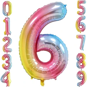 Patladı Gitti 6 Altı Rakam Gökkuşağı Folyo Balon 34" Inc 76 cm