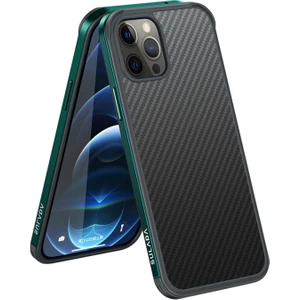 Apple iPhone 12 Için Karbon Fiber Doku Düşmeye Çizilmeye Dayanıklı Telefon Kılıfı - Yeşil (Yurt Dışından)