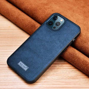 Apple iPhone 12 Pro Max Için Pu Deri Kaplamalı Tpu Telefon Kılıfı - Mavi (Yurt Dışından)
