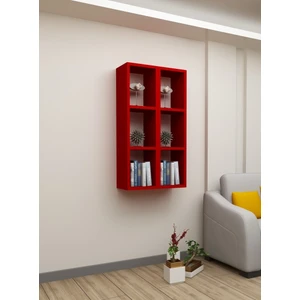 Dekormer Design Kitaplık Kırmızı Renk Duvar Rafı Ikili Takım