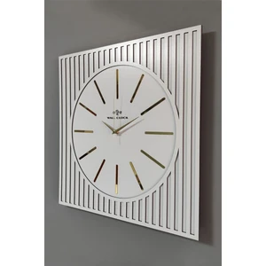 Kare Çizgi Desenli Gold Pleksi Beyaz Dekoratif Duvar Saati
