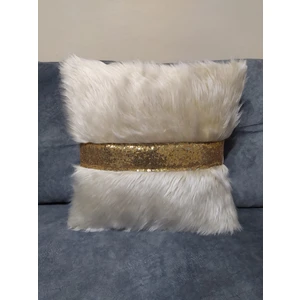 Yılmaz Home Peluş Şeritli Kırlent Kılıfı - (Kemik Peluş-Gold Şeritli)