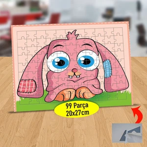 Pembe Tüylü Mavi Gözlü Tavşan 99 Parça Puzzle Yapboz TABLO-210