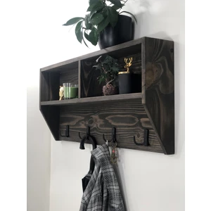 O&A Wood Doğal Ahşap Vestiyer, Dekoratif 4 Askılı Portmanto, Raflı 2 Bölmeli Vintage Elbise Askısı Ceviz