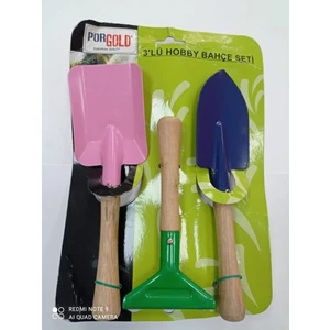 3 Lü Hobby Renkli Sağlam Bahçe Kürek Set Metal Ahşap Saplı