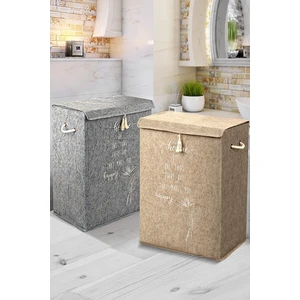Meleni Home 2'li Set Keçe Kapaklı Kirli Çamaşır Sepeti - Çok Amaçlı Saklama Kutusu Mega Hurç 55 x 41 x 30 cm