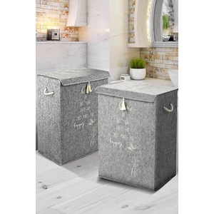 Meleni Home 2'li Set Keçe Kapaklı Kirli Çamaşır Sepeti - Çok Amaçlı Saklama Kutusu Mega Hurç 55 x 41 x 30 cm