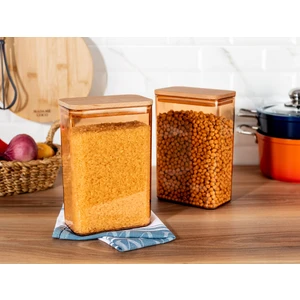 Madame Coco Diviera Ahşap Kapaklı Saklama Kabı 2'li - Amber - 2000 ml