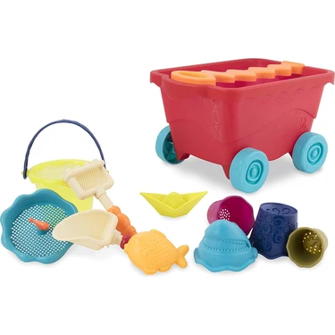 B.Toys Kırmızı Plaj Vagonu 11 Parça Eğlenceli Oyun Seti 35x23x20 cm 3 Yaş ve Üzeri