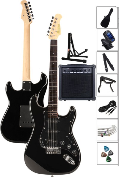 Midex RPH20BK-AMP Black Elektro Gitar Seti 20 WATT GAİN'Lİ Amfi ve Full SET