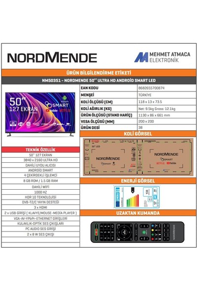 Nordmende NM50351 50" 127 Ekran Uydu Alıcılı 4K Ultra HD Android LED TV