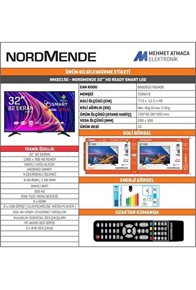 Nordmende NM32150 32" 82 Ekran Uydu Alıcılı HD Android Smart LED TV