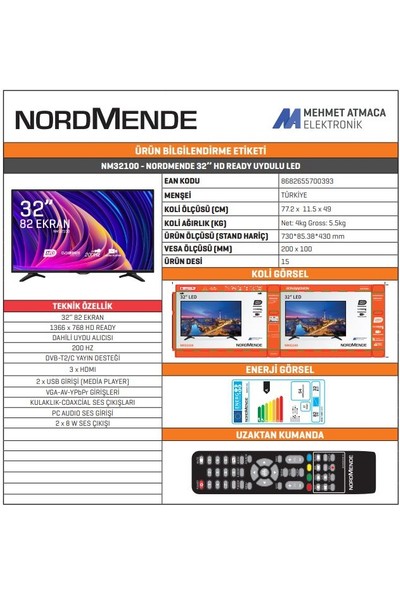 Nordmende NM32100 32” 82 Ekran Uydu Alıcılı LED TV