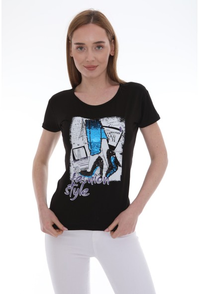 Bogda Çift Yönlü Renk Değiştiren Pullu Kadın T-Shirt