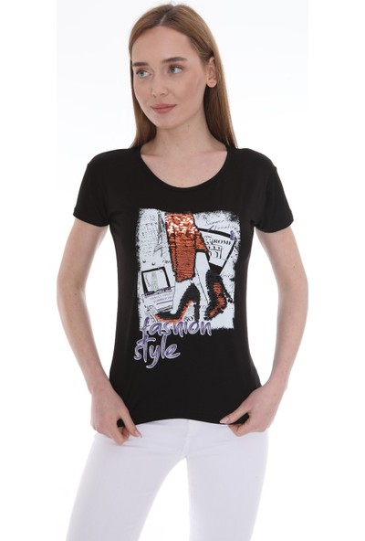 Bogda Çift Yönlü Renk Değiştiren Pullu Kadın T-Shirt
