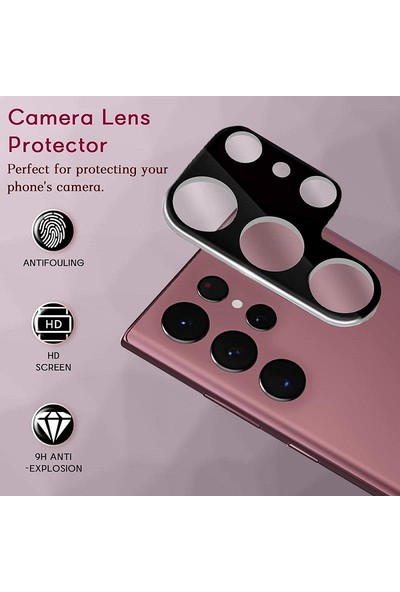 Engo Samsung Galaxy S22 Ultra Kamera Lens Koruyucu Siyah Temperli Cam