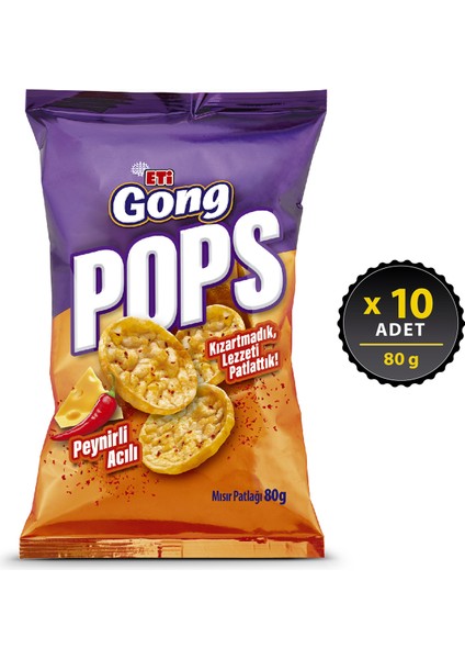 Gong Pops Peynirli Acılı Mısır Patlağı 80 g x 10 Adet