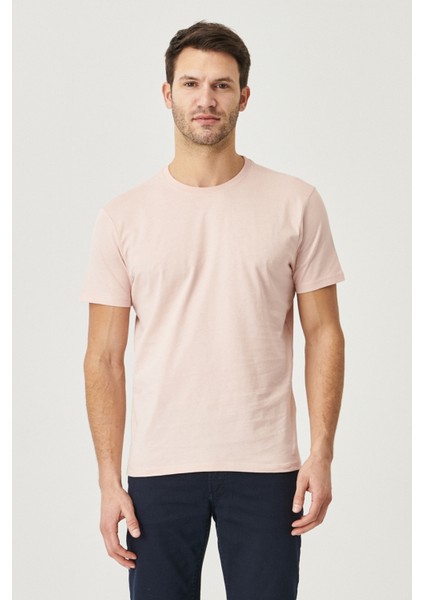 Erkek Gül Kurusu %100 Pamuk Slim Fit Dar Kesim Bisiklet Yaka Tişört