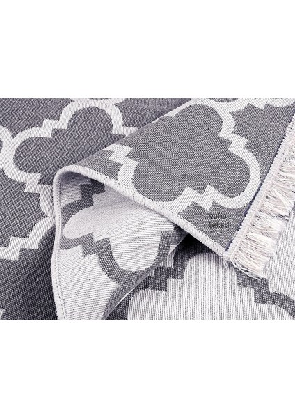 Çift Taraflı Dokuma Kilim Gri Beyaz Renk Lidya Motif