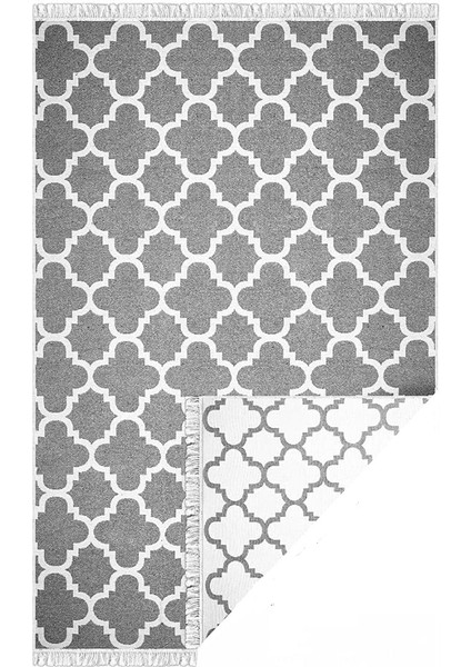 Çift Taraflı Dokuma Kilim Gri Beyaz Renk Lidya Motif
