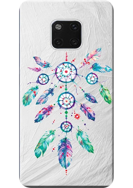 Huawei Mate 20 Pro Kılıf (LYA-L09) Desen Baskılı Silikon Kapak Renkli Tüyler STK:565