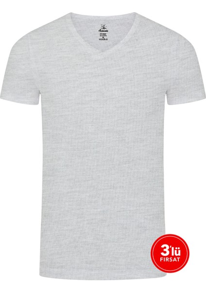 Erkek Modal V Yaka Tshirt 3'lü Paket - Melanj