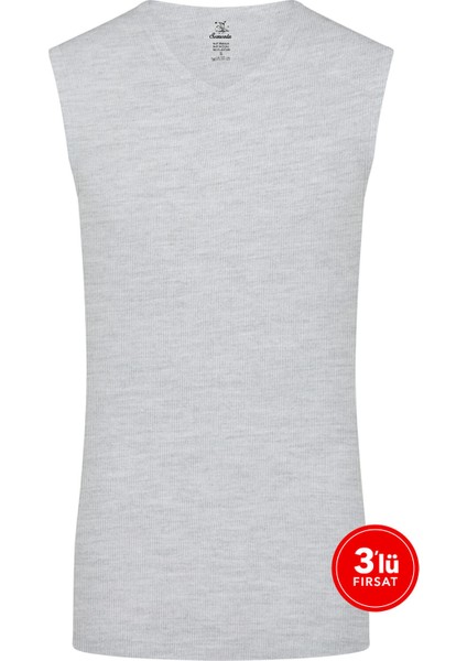 Erkek Modal V Yaka Kolsuz Tshirt 3'lü Paket - Melanj
