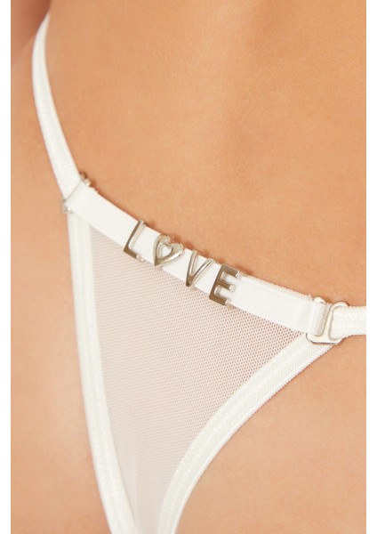 Krem Tül Çıkarılabilir Love Yazı Detaylı Tanga Külot fırsatları