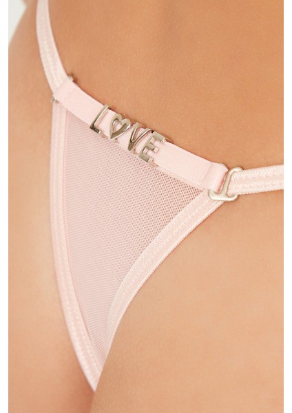 Pudra Tül Çıkarılabilir Love Yazı Detaylı Tanga Külot fırsatları