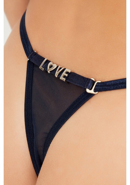 Lacivert Tül Çıkarılabilir Love Yazı Detaylı Tanga Külot fiyatları