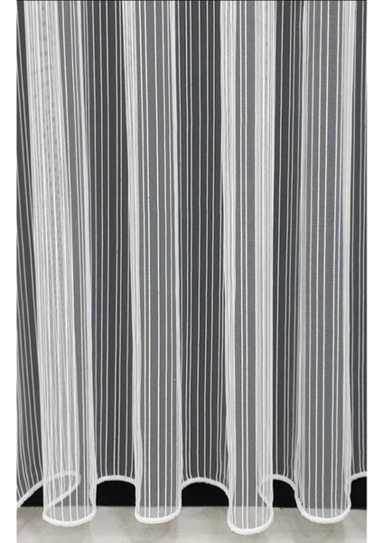 Lüks Keten Çizgili Tül Perde 350X255 1/3 Sık Pile Keten