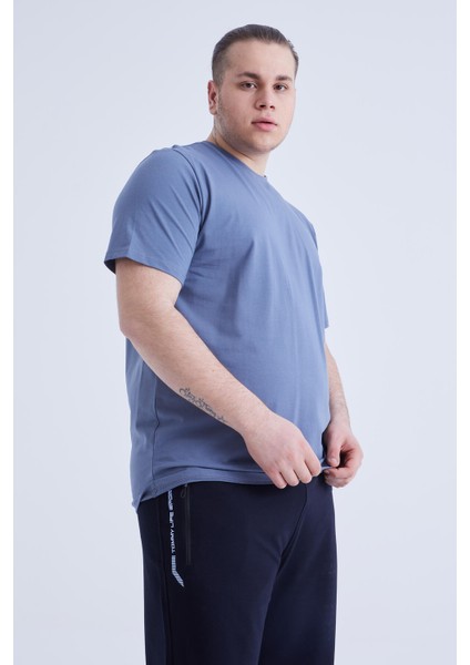 Petrol Basic Kısa Kol O Yaka Büyük Beden Erkek T-Shirt - 88072