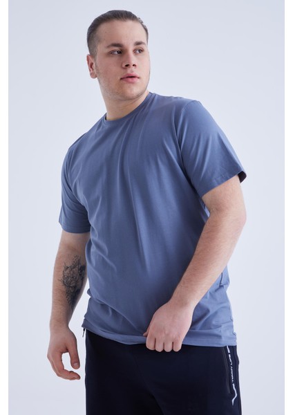 Petrol Basic Kısa Kol O Yaka Büyük Beden Erkek T-Shirt - 88072 modelleri