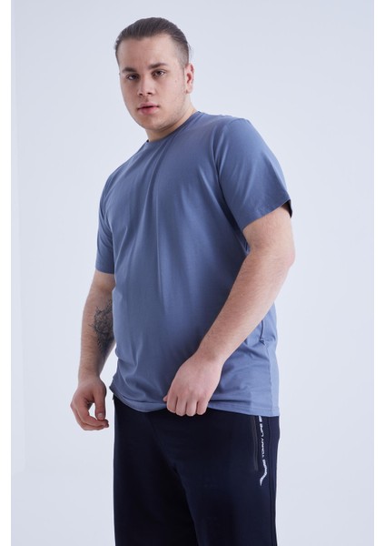 Petrol Basic Kısa Kol O Yaka Büyük Beden Erkek T-Shirt - 88072 indirimleri