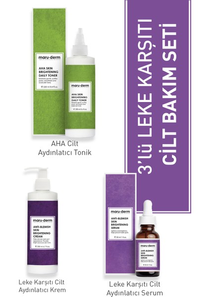 3'lü Cilt Bakım Seti - Aha Tonik, Leke Kremi, Leke Karşıtı Serum (250 Ml, 200 Ml, 30 Ml)