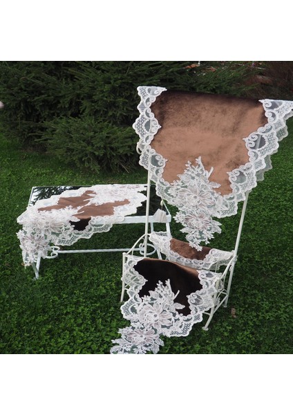 Beste Aplikeli Güpürlü Kadife Kahve Salon Takımı 5 Parça - 476 modelleri