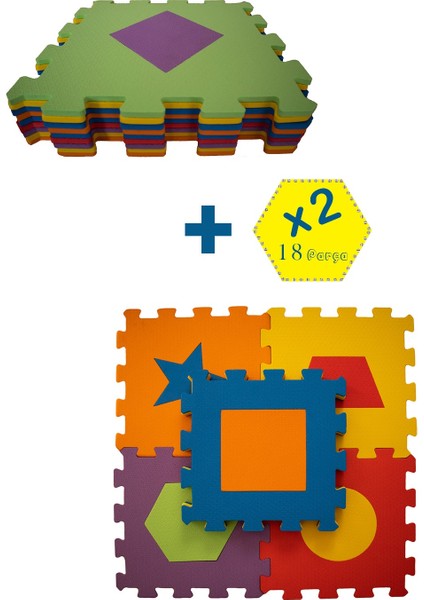 Bermody 18 Parça Geometrik Şekiller Eğitici Evamat Puzzle Yer Karosu ve Oyuncak