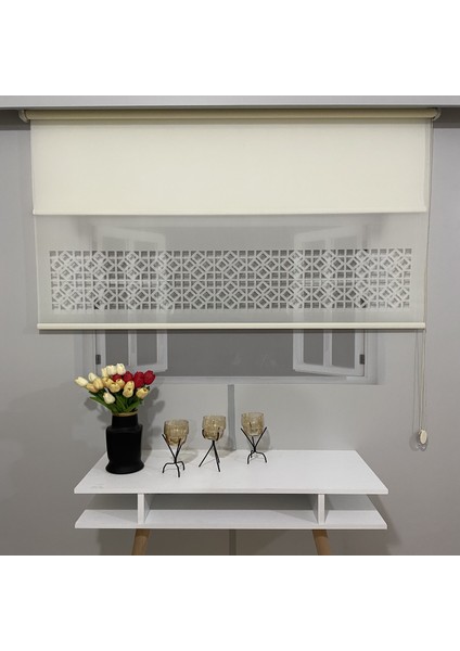 Volper LZR1050 Çift Mekanizmalı Lazer Kesim Tül ve Stor Perde Krem Ekru 200X260