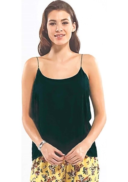 Kadın Tensel Ince Askılı T-Shirt - Siyah