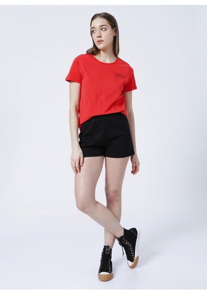Bisiklet Yaka Regular Fit Kırmızı Kadın T-Shirt - K-Metis-Y