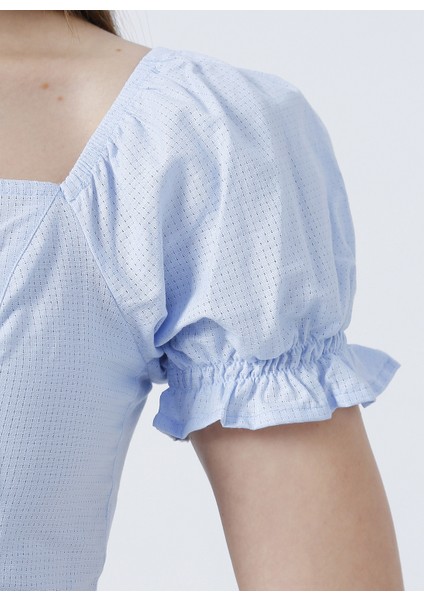 Kalp Yaka Crop Mavi Kadın Bluz - K-Ramos modelleri