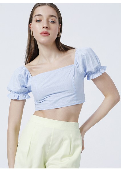Kalp Yaka Crop Mavi Kadın Bluz - K-Ramos indirimleri