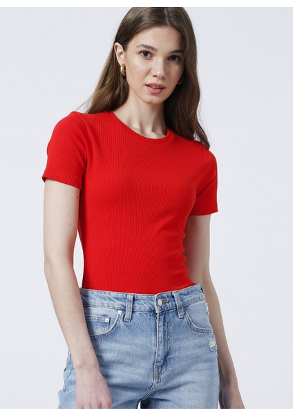 Bisiklet Yaka Fitilli Kırmızı Kadın T-Shirt TEO fırsatları