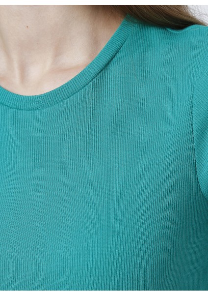 Bisiklet Yaka Fitilli Yeşil Kadın T-Shirt TEO fiyatları