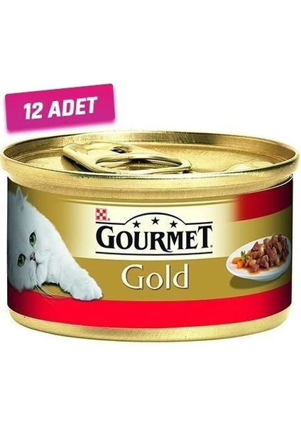 Gourmet Gold 12 Adet - Gourmet Gold Parça Sığır Etli Yetişkin Kedi Konservesi 85 gr