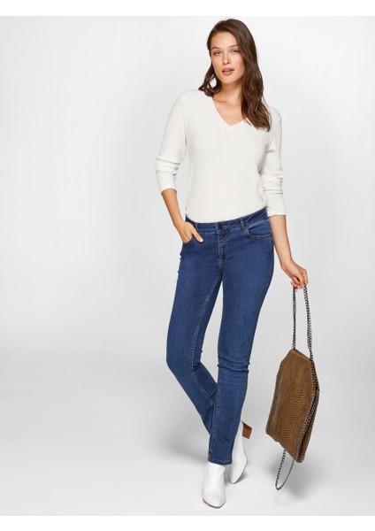 Kadın Normal Bel Normal Boy Straight Jean Pantolon