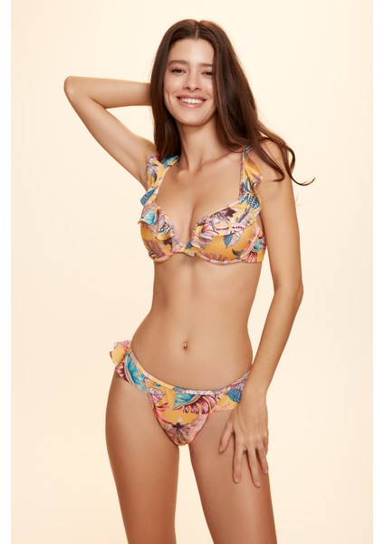 Linda Fırfırlı Bikini Tek Alt Yaprak Desenli 229201